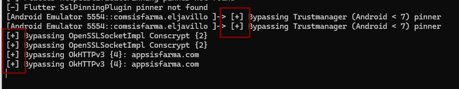 Indicador [+] de bypass exitoso