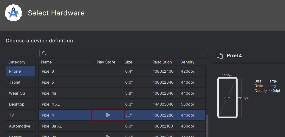 Crear dispositivo virtual para Android Puller